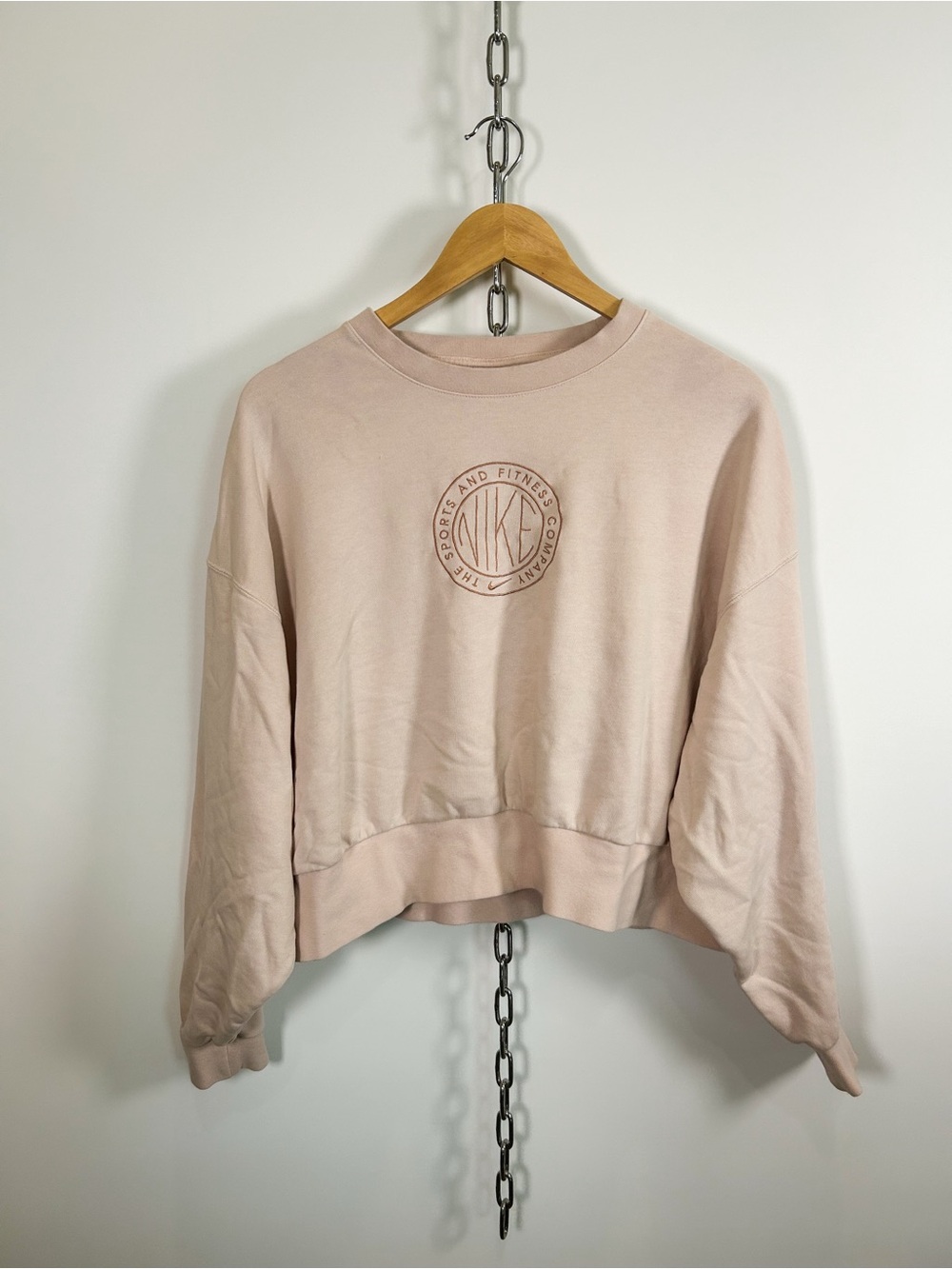 Light Pink Slightly Cropped Nike Embroidered Crewneck